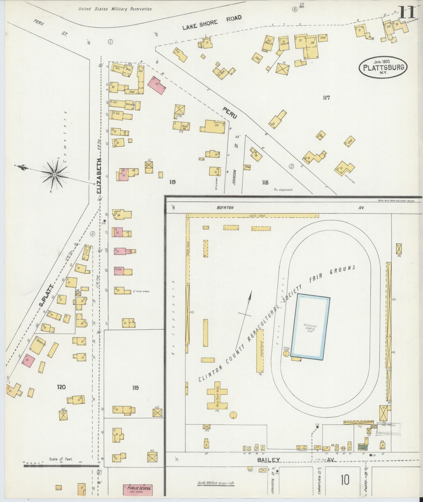 Sanborn Fire Insurance Map from Plattsburg, Clinton County, New York (1902), Sheet #0011 - Historic Sanborn Fire Insurance Map Print, vintage old map wall art, antique decor, genealogy gift, New York New York map