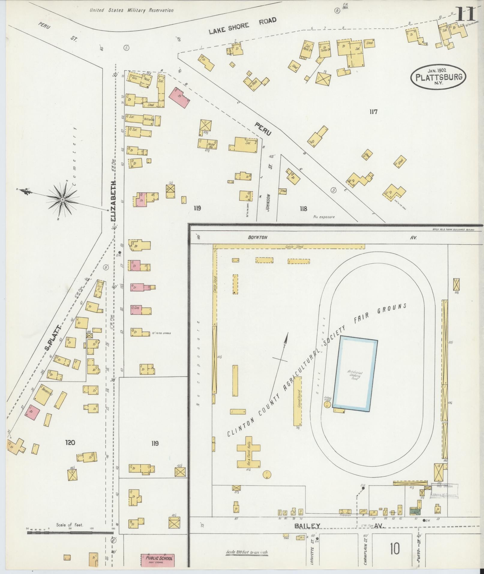 Sanborn Fire Insurance Map from Plattsburg, Clinton County, New York (1902), Sheet #0011 - Historic Sanborn Fire Insurance Map Print, vintage old map wall art, antique decor, genealogy gift, New York New York map