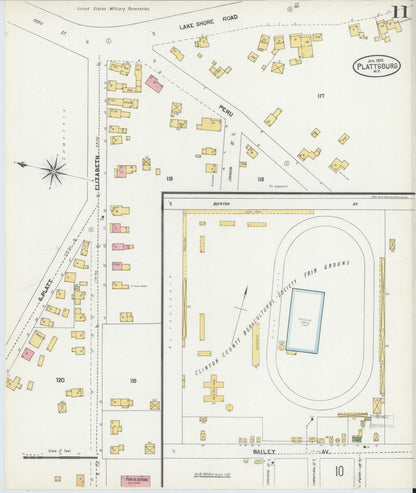 Sanborn Fire Insurance Map from Plattsburg, Clinton County, New York (1902), Sheet #0011 - Historic Sanborn Fire Insurance Map Print, vintage old map wall art, antique decor, genealogy gift, New York New York map