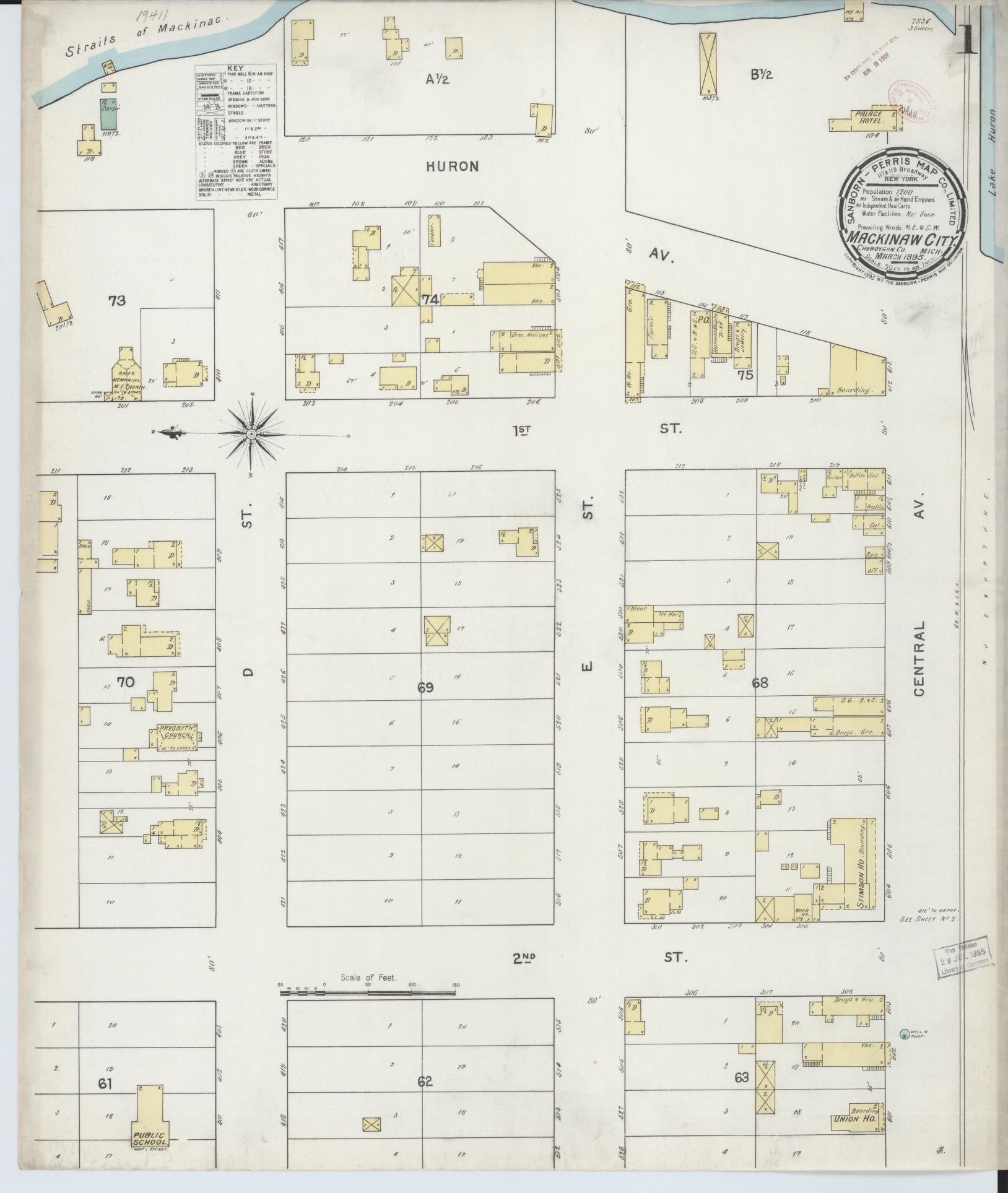 Sanborn Fire Insurance Map from Mackinaw City, Cheboygan County, Michigan (1895), Sheet #0001 - Complete Map Set gallery image, historic Sanborn map, vintage wall art, Michigan Michigan