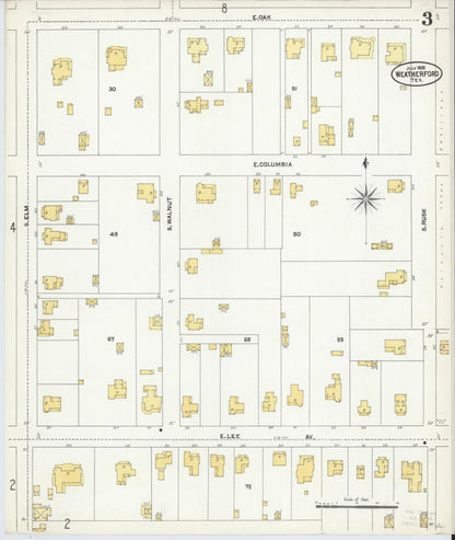 Sanborn Fire Insurance Map from Weatherford, Parker County, Texas (1905), Sheet #0003 - Complete Map Set gallery image, historic Sanborn map, vintage wall art, Texas Texas
