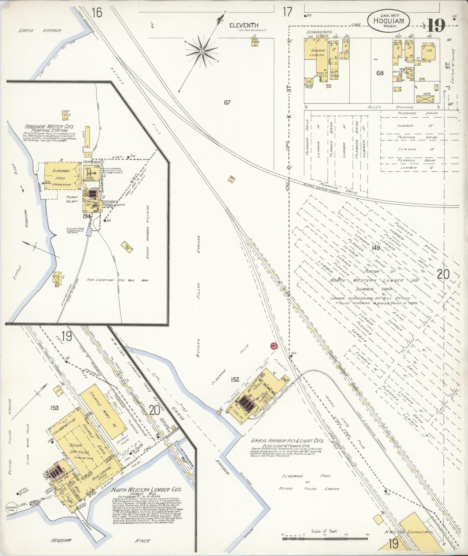 Sanborn Fire Insurance Map from Hoquiam, Grays Harbor County, Washington (1907), Sheet #0019 - Complete Map Set gallery image, historic Sanborn map, vintage wall art, Washington Washington