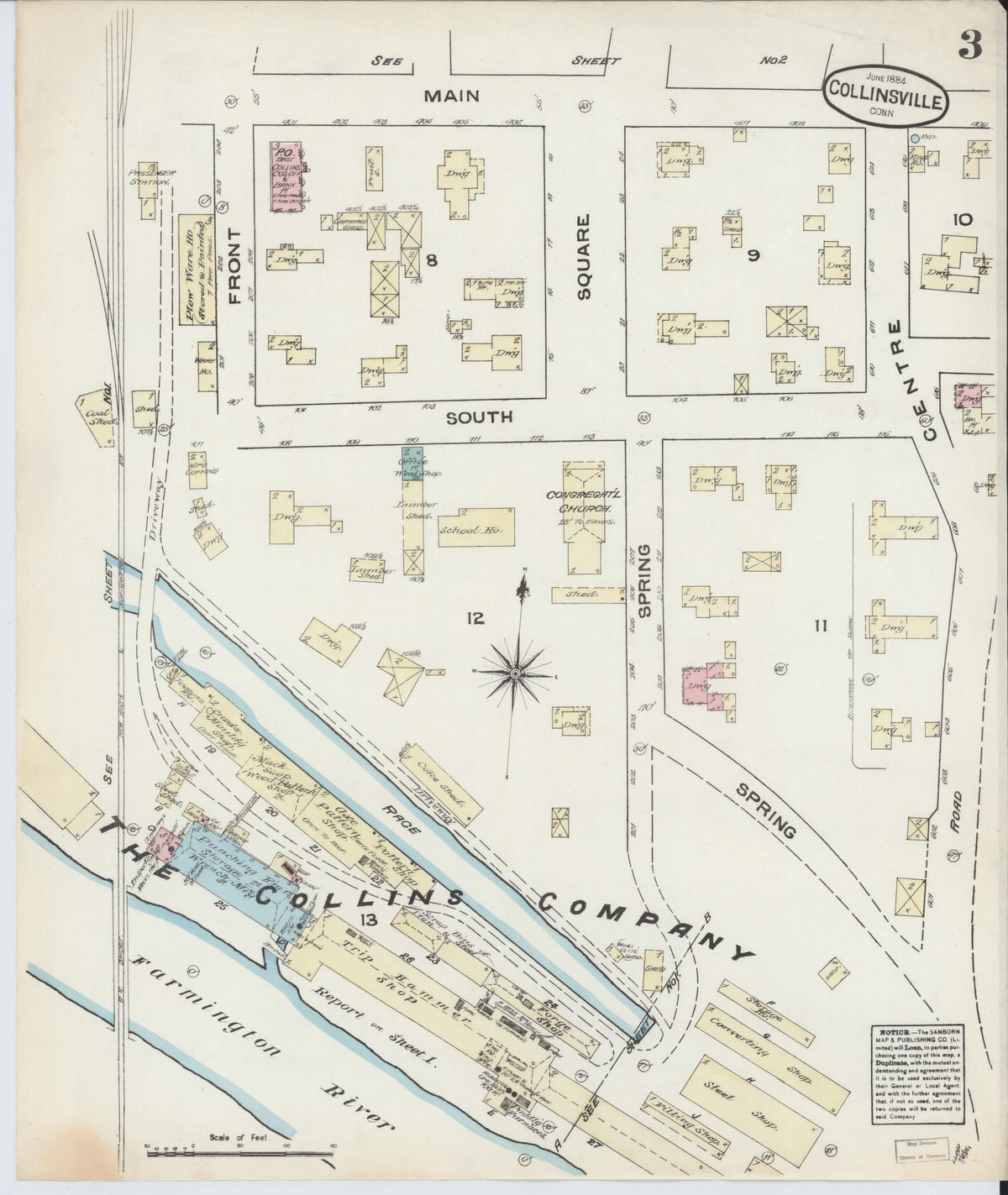 Sanborn Fire Insurance Map from Collinsville, Hartford County, Connecticut (1884), Sheet #0003 - Complete Map Set gallery image, historic Sanborn map, vintage wall art, Connecticut Connecticut