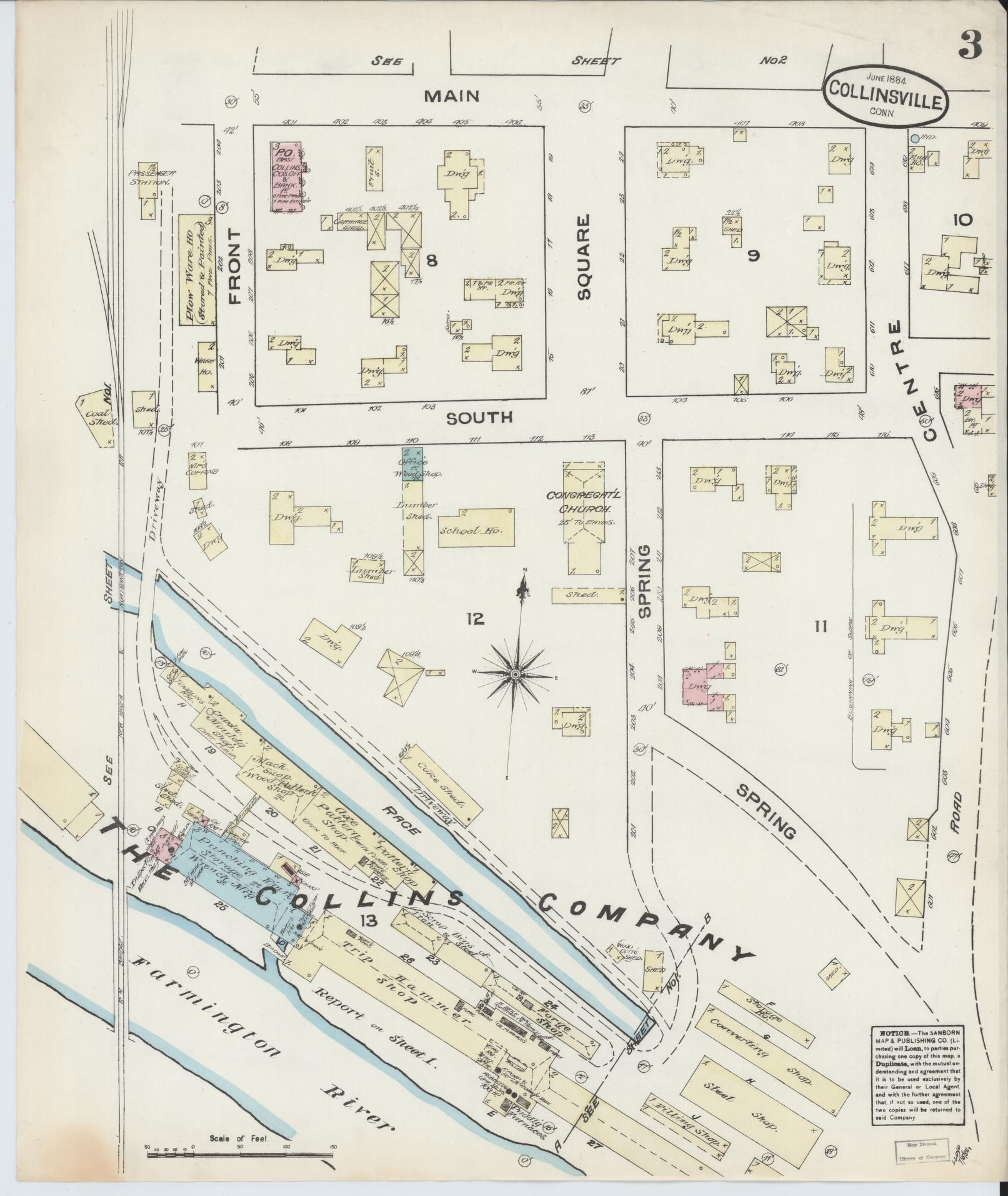 Sanborn Fire Insurance Map from Collinsville, Hartford County, Connecticut (1884), Sheet #0003 - Complete Map Set gallery image, historic Sanborn map, vintage wall art, Connecticut Connecticut