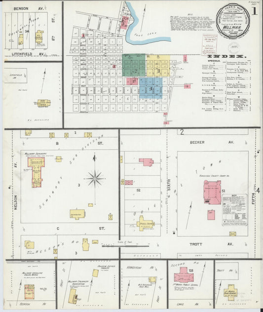 Sanborn Fire Insurance Map from Willmar, Kandiyohi County, Minnesota (1899), Sheet #0001 - Historic Sanborn Fire Insurance Map Print, vintage old map wall art, antique decor, genealogy gift, Minnesota Minnesota map