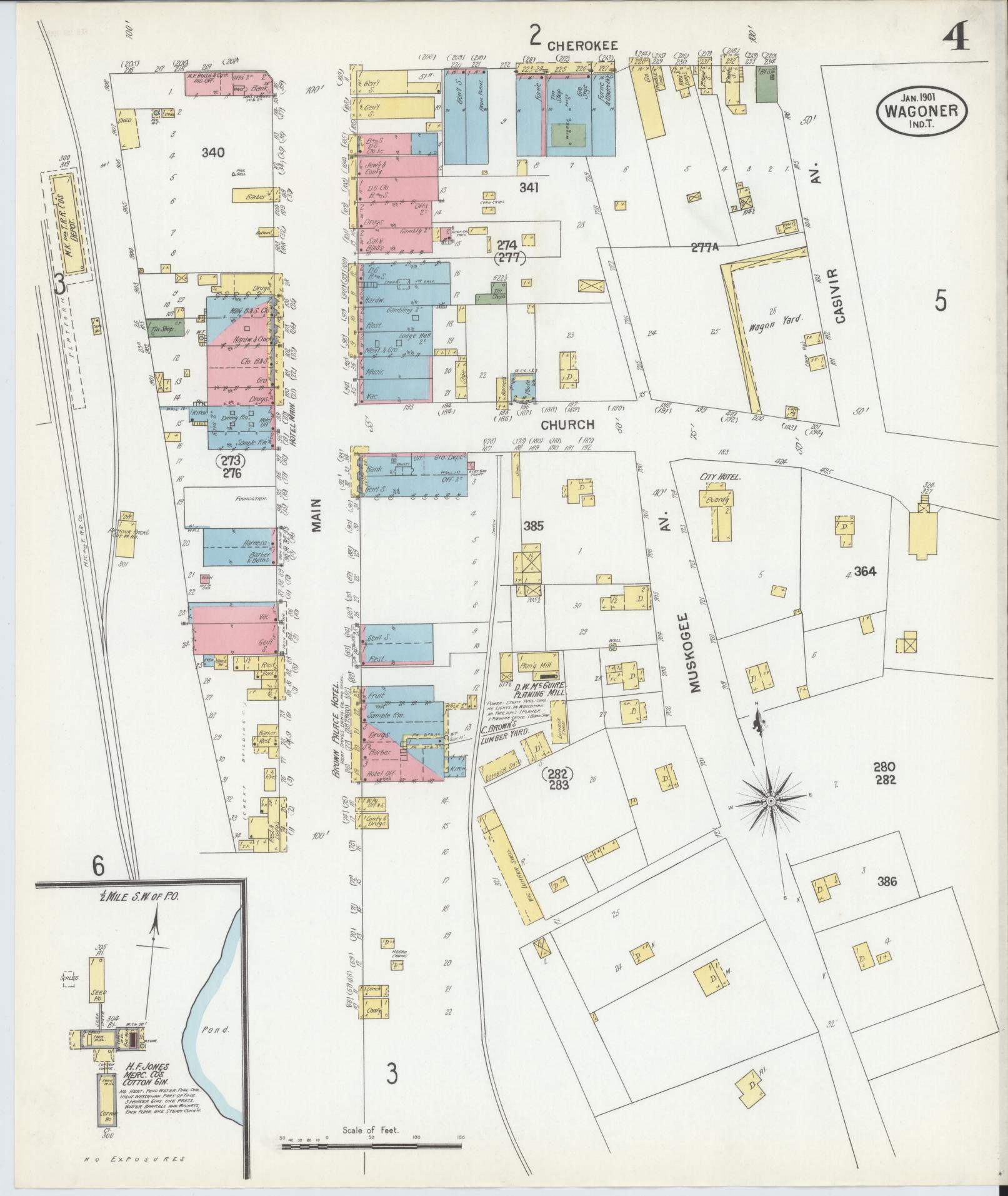 Sanborn Fire Insurance Map from Wagoner, Wagoner County, Oklahoma (1901), Sheet #0004 - Complete Map Set gallery image, historic Sanborn map, vintage wall art, Oklahoma Oklahoma