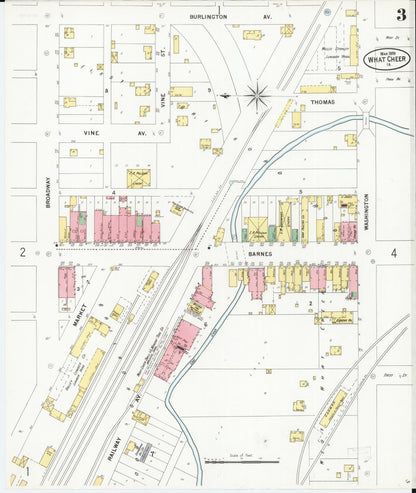 Sanborn Fire Insurance Map from What Cheer, Keokuk County, Iowa (1899), Sheet #0003 - Historic Sanborn Fire Insurance Map Print, vintage old map wall art