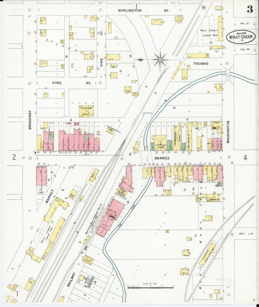 Sanborn Fire Insurance Map from What Cheer, Keokuk County, Iowa (1899), Sheet #0003 - Historic Sanborn Fire Insurance Map Print, vintage old map wall art