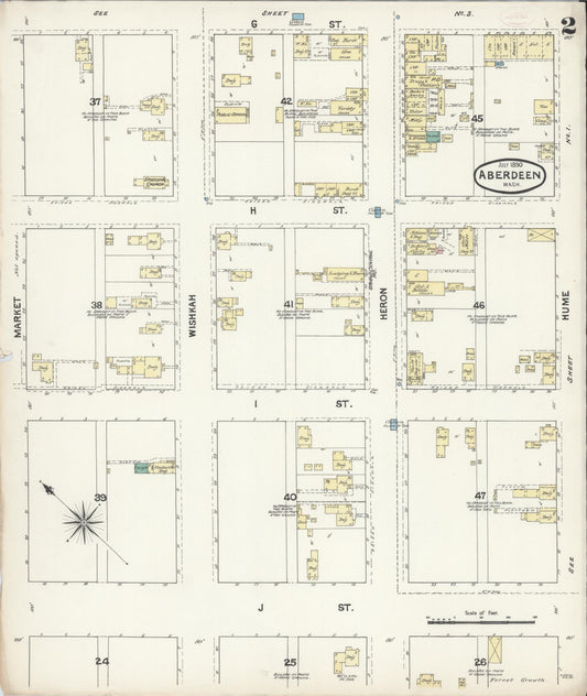 Sanborn Fire Insurance Map from Aberdeen, Grays Harbor County, Washington (1890), Sheet #0002 - Historic Sanborn Fire Insurance Map Print, vintage old map wall art, antique decor, genealogy gift, Washington Washington map