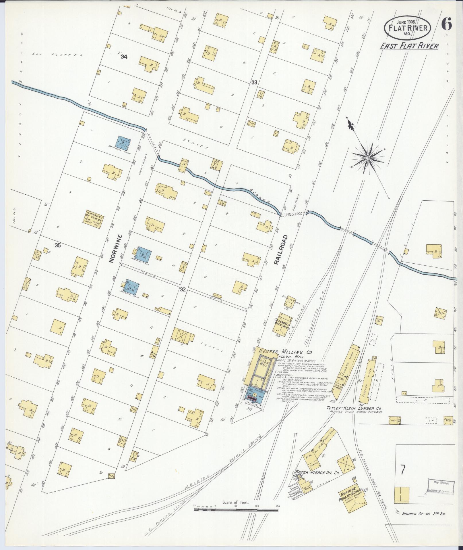 Sanborn Fire Insurance Map from Flat River, Saint Francois County, Missouri (1908), Sheet #0006 - Complete Map Set gallery image, historic Sanborn map, vintage wall art, Missouri Missouri