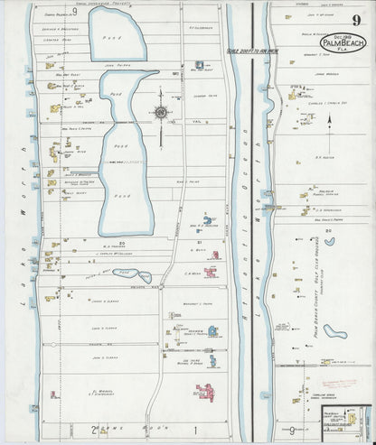 Sanborn Fire Insurance Map from Palm Beach, Palm Beach County, Florida (1919), Sheet #0009 - Complete Map Set gallery image, historic Sanborn map, vintage wall art, Florida Florida