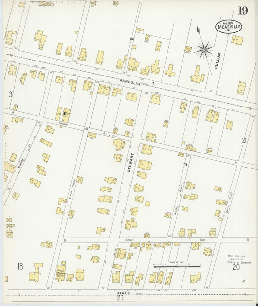 Sanborn Fire Insurance Map from Meadville, Crawford County, Pennsylvania (1905), Sheet #0019 - Historic Sanborn Fire Insurance Map Print, vintage old map wall art, antique decor, genealogy gift, Pennsylvania Pennsylvania map
