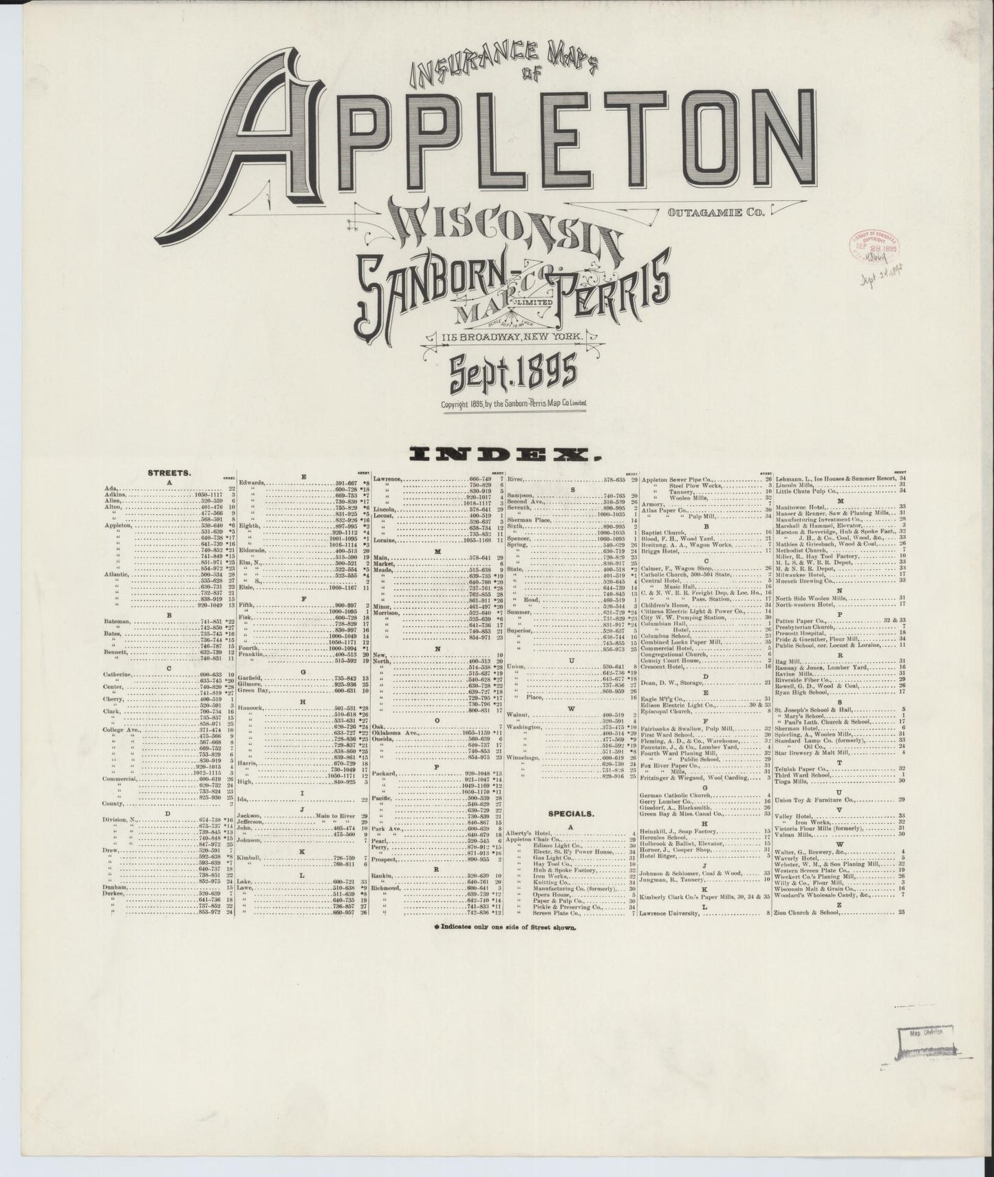 Appleton, Outagamie County, Wisconsin (1895) – Sanborn Fire Insurance Map – Map View