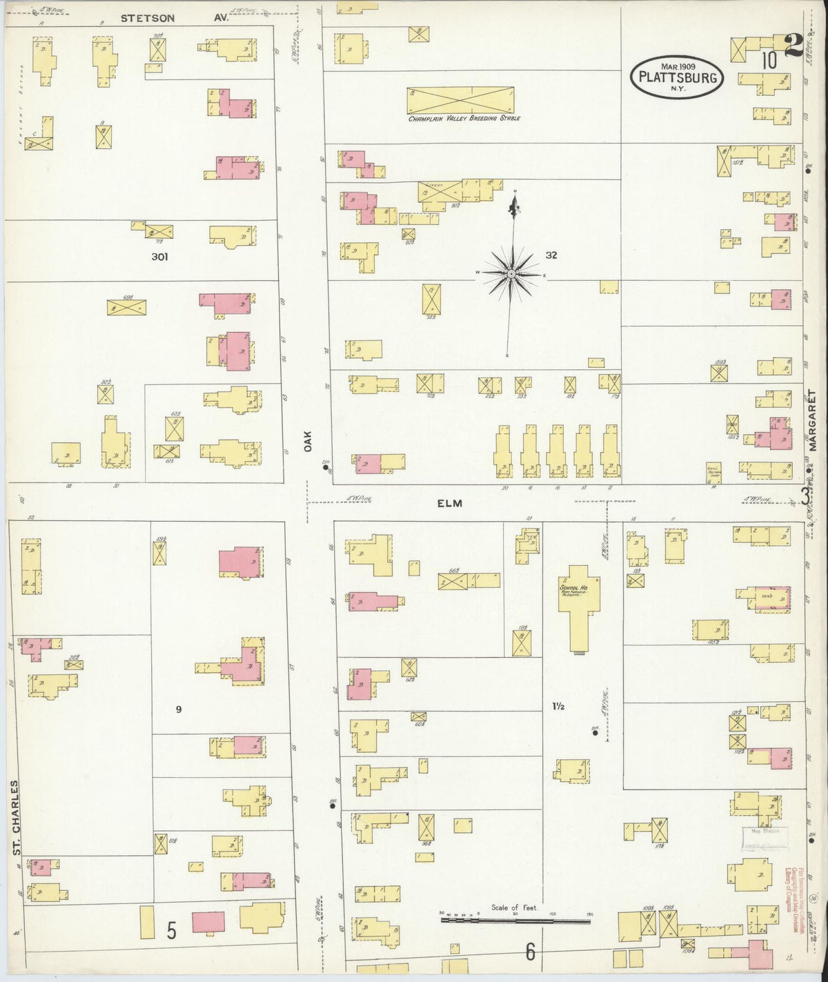 Sanborn Fire Insurance Map from Plattsburg, Clinton County, New York (1909), Sheet #0001 - Complete Map Set gallery image, historic Sanborn map, vintage wall art, New York New York