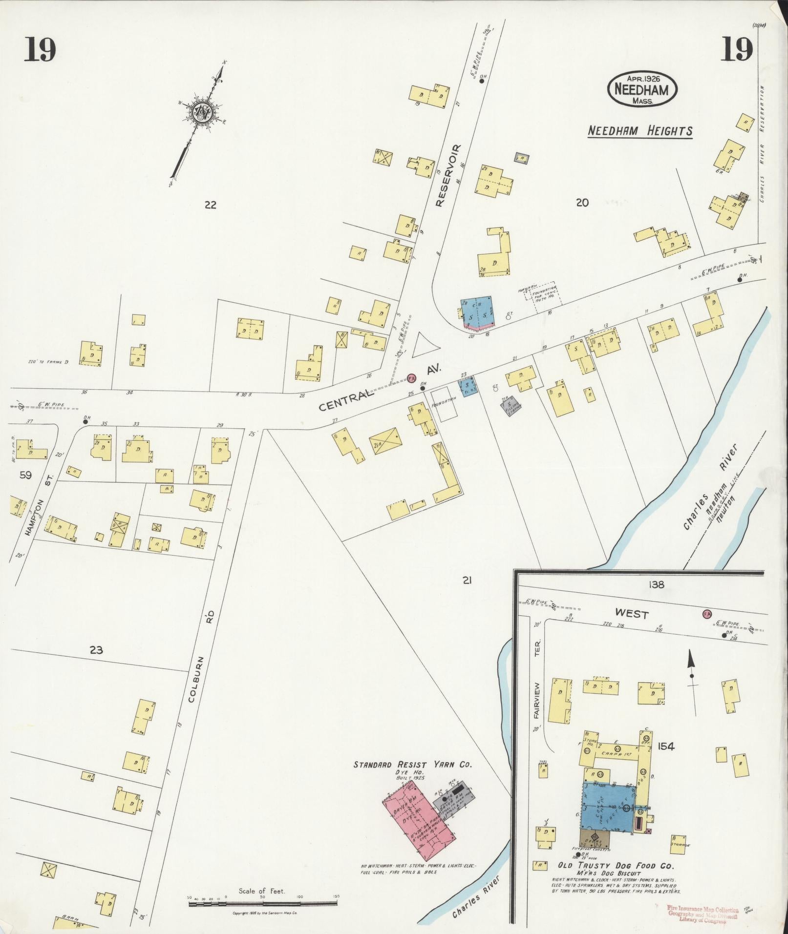 Sanborn Fire Insurance Map from Needham, Norfolk County, Massachusetts (1926), Sheet #0019 - Complete Map Set gallery image, historic Sanborn map, vintage wall art, Massachusetts Massachusetts