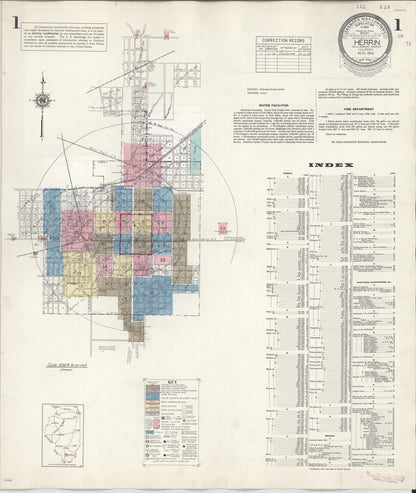 Sanborn Fire Insurance Map from Herrin, Williamson County, Illinois (1947), Sheet #0001 - Historic Sanborn Fire Insurance Map Print, vintage old map wall art, antique decor, genealogy gift, Illinois Illinois map