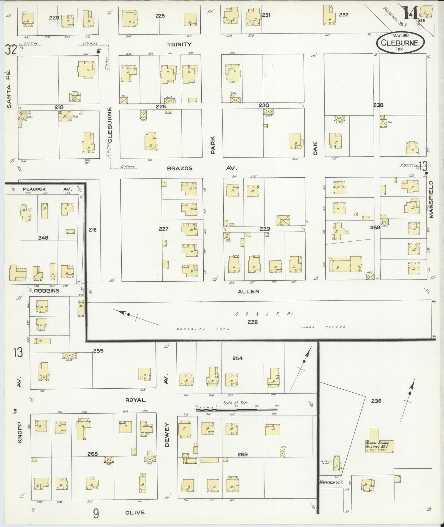 Sanborn Fire Insurance Map from Cleburne, Johnson County, Texas (1910), Sheet #0014 - Historic Sanborn Fire Insurance Map Print, vintage old map wall art, antique decor, genealogy gift, Texas Texas map