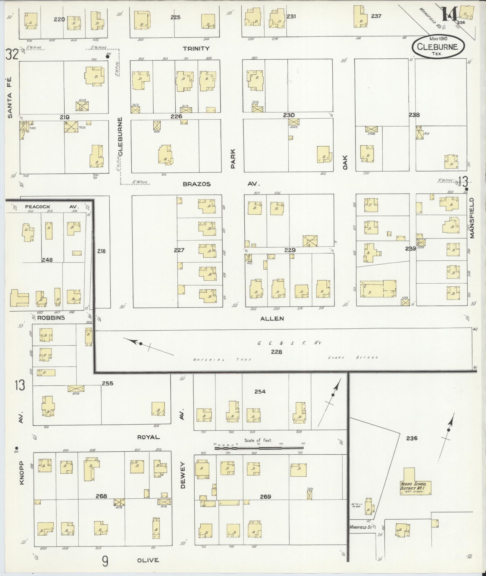 Sanborn Fire Insurance Map from Cleburne, Johnson County, Texas (1910), Sheet #0014 - Historic Sanborn Fire Insurance Map Print, vintage old map wall art, antique decor, genealogy gift, Texas Texas map