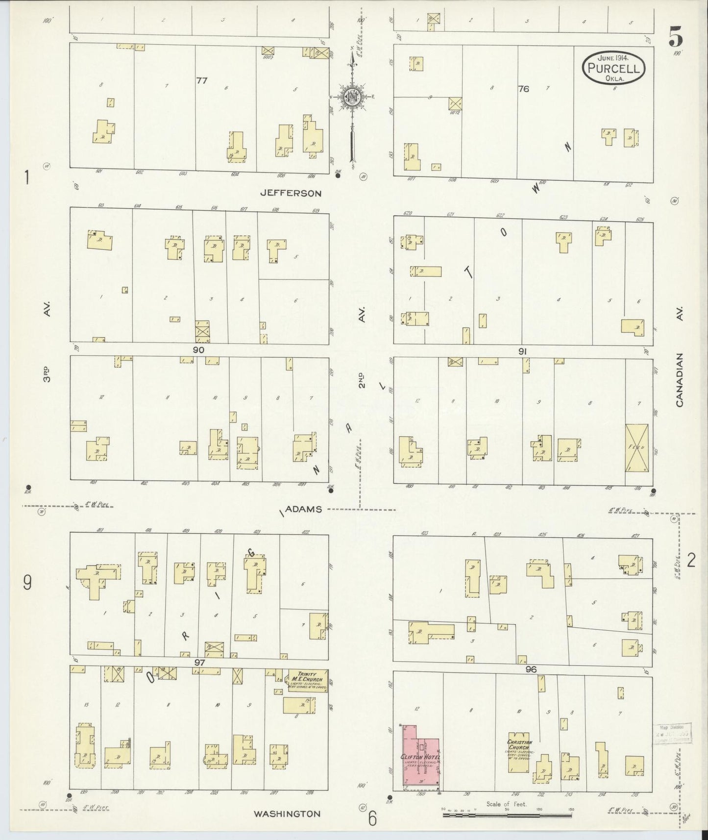 Sanborn Fire Insurance Map from Purcell, McClain County, Oklahoma (1914), Sheet #0005 - Historic Sanborn Fire Insurance Map Print, vintage old map wall art, antique decor, genealogy gift, Oklahoma Oklahoma map