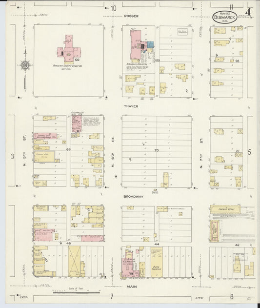 Sanborn Fire Insurance Map from Bismarck, Burleigh County, North Dakota (1912), Sheet #0004 - Historic Sanborn Fire Insurance Map Print, vintage old map wall art, antique decor, genealogy gift, North Dakota North Dakota map