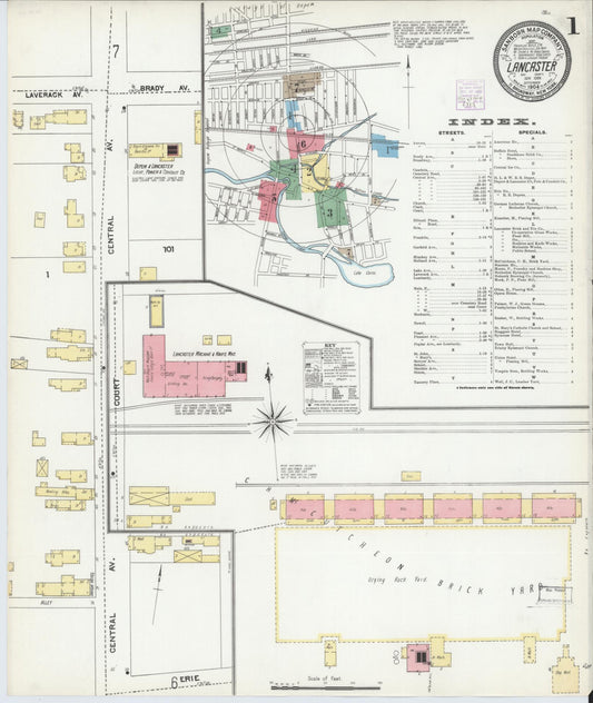 Sanborn Fire Insurance Map from Lancaster, Erie County, New York (1904), Sheet #0001 - Historic Sanborn Fire Insurance Map Print, vintage old map wall art, antique decor, genealogy gift, New York New York map
