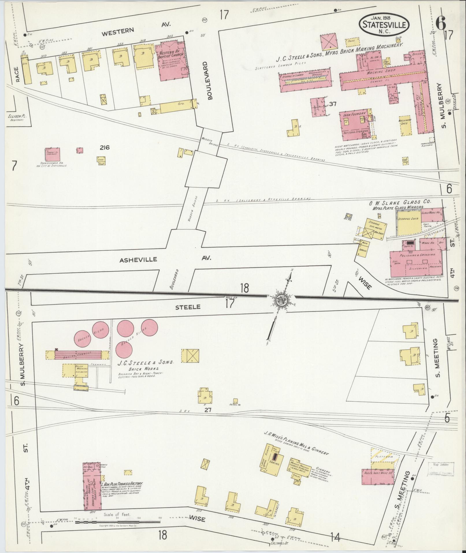 Sanborn Fire Insurance Map from Statesville, Iredell County, North Carolina (1918), Sheet #0006 - Complete Map Set gallery image, historic Sanborn map, vintage wall art, North Carolina North Carolina