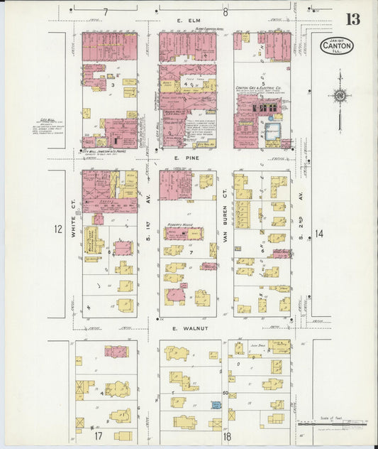Sanborn Fire Insurance Map from Canton, Fulton County, Illinois (1917), Sheet #0013 - Historic Sanborn Fire Insurance Map Print, vintage old map wall art, antique decor, genealogy gift, Illinois Illinois map