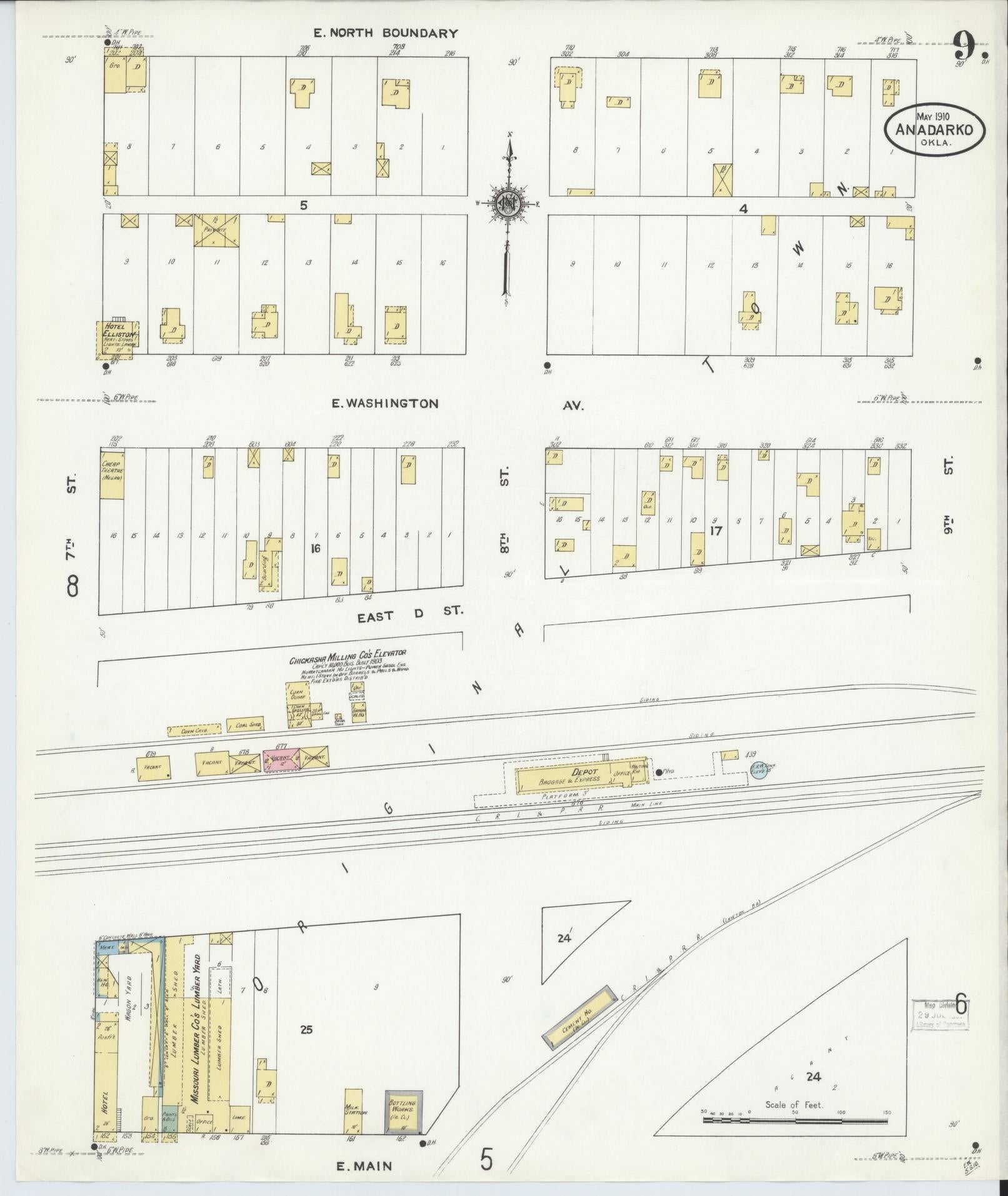 Sanborn Fire Insurance Map from Anadarko, Caddo County, Oklahoma (1910), Sheet #0009 - Historic Sanborn Fire Insurance Map Print, vintage old map wall art, antique decor, genealogy gift, Oklahoma Oklahoma map