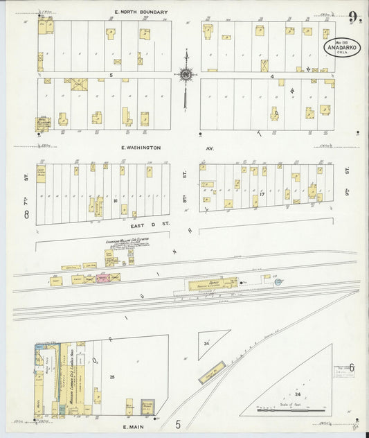 Sanborn Fire Insurance Map from Anadarko, Caddo County, Oklahoma (1910), Sheet #0009 - Historic Sanborn Fire Insurance Map Print, vintage old map wall art, antique decor, genealogy gift, Oklahoma Oklahoma map