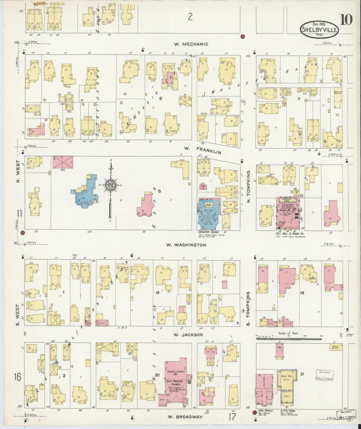 Sanborn Fire Insurance Map from Shelbyville, Shelby County, Indiana (1910), Sheet #0010 - Historic Sanborn Fire Insurance Map Print, vintage old map wall art, antique decor, genealogy gift, Indiana Indiana map