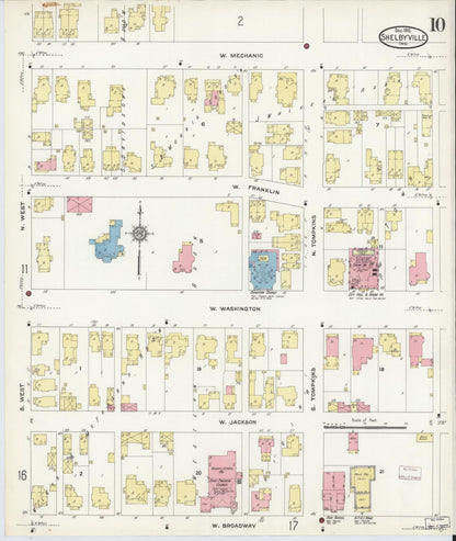 Sanborn Fire Insurance Map from Shelbyville, Shelby County, Indiana (1910), Sheet #0010 - Historic Sanborn Fire Insurance Map Print, vintage old map wall art, antique decor, genealogy gift, Indiana Indiana map
