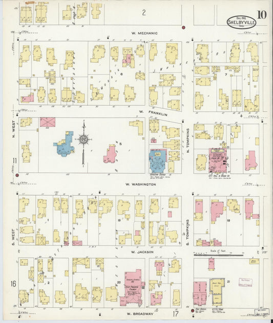 Sanborn Fire Insurance Map from Shelbyville, Shelby County, Indiana (1910), Sheet #0010 - Historic Sanborn Fire Insurance Map Print, vintage old map wall art, antique decor, genealogy gift, Indiana Indiana map