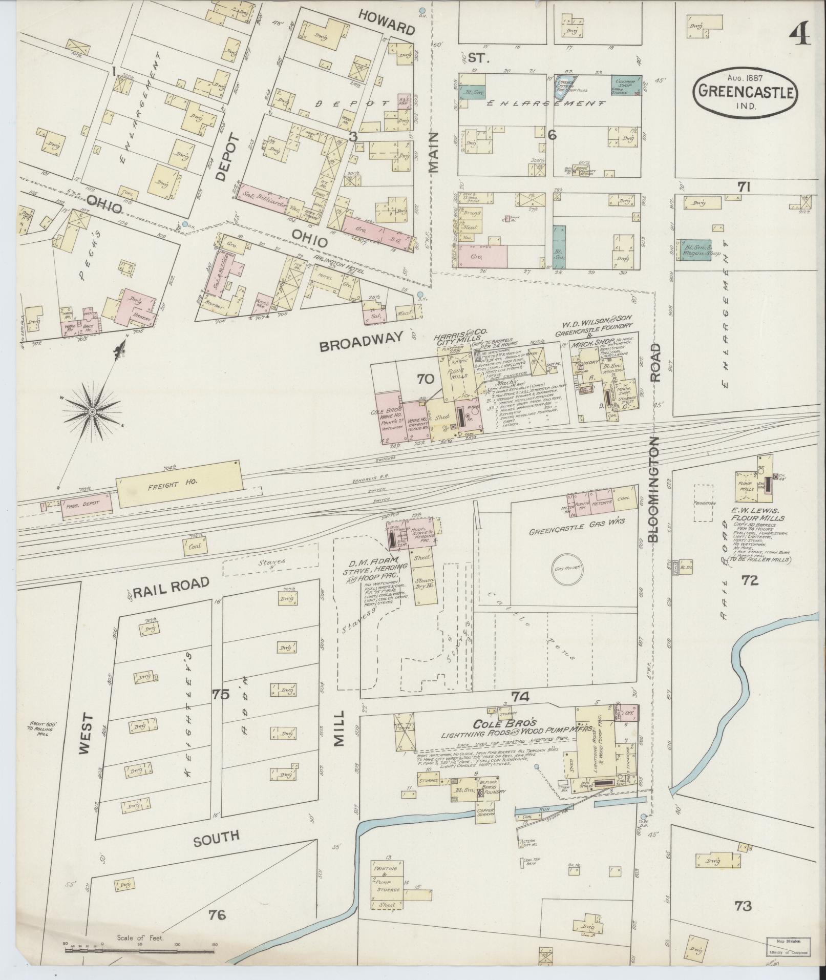 Sanborn Fire Insurance Map from Greencastle, Putnam County, Indiana (1887), Sheet #0004 - Complete Map Set gallery image, historic Sanborn map, vintage wall art, Indiana Indiana