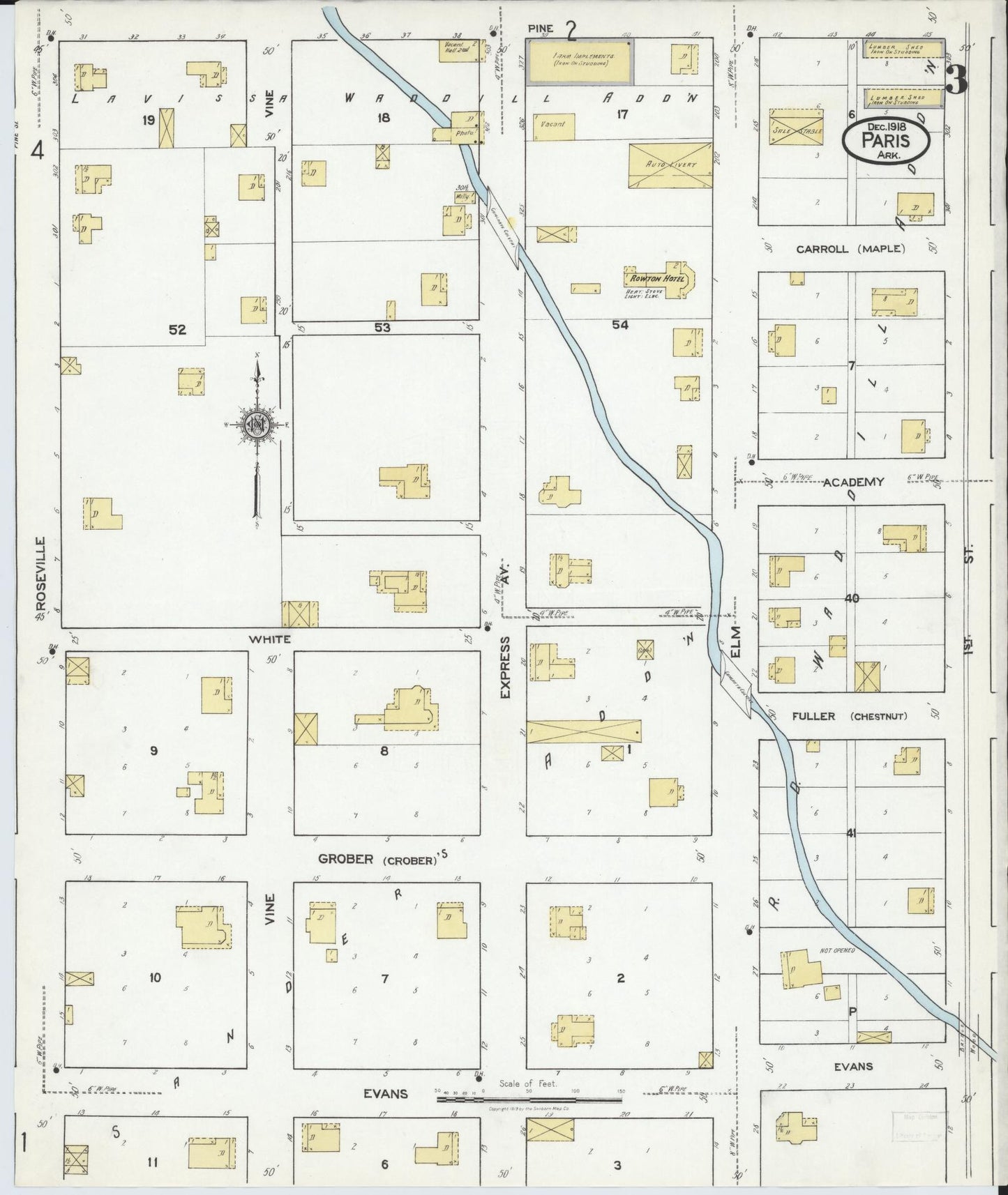 Sanborn Fire Insurance Map from Paris, Logan County, Arkansas (1918), Sheet #0003 - Complete Map Set gallery image, historic Sanborn map, vintage wall art, Arkansas Arkansas