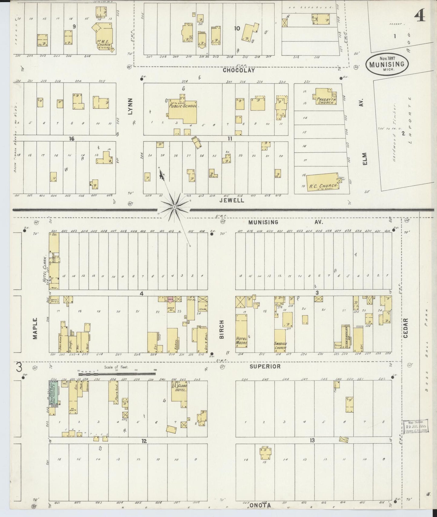 Sanborn Fire Insurance Map from Munising, Alger County, Michigan (1897), Sheet #0004 - Historic Sanborn Fire Insurance Map Print, vintage old map wall art, antique decor, genealogy gift, Michigan Michigan map