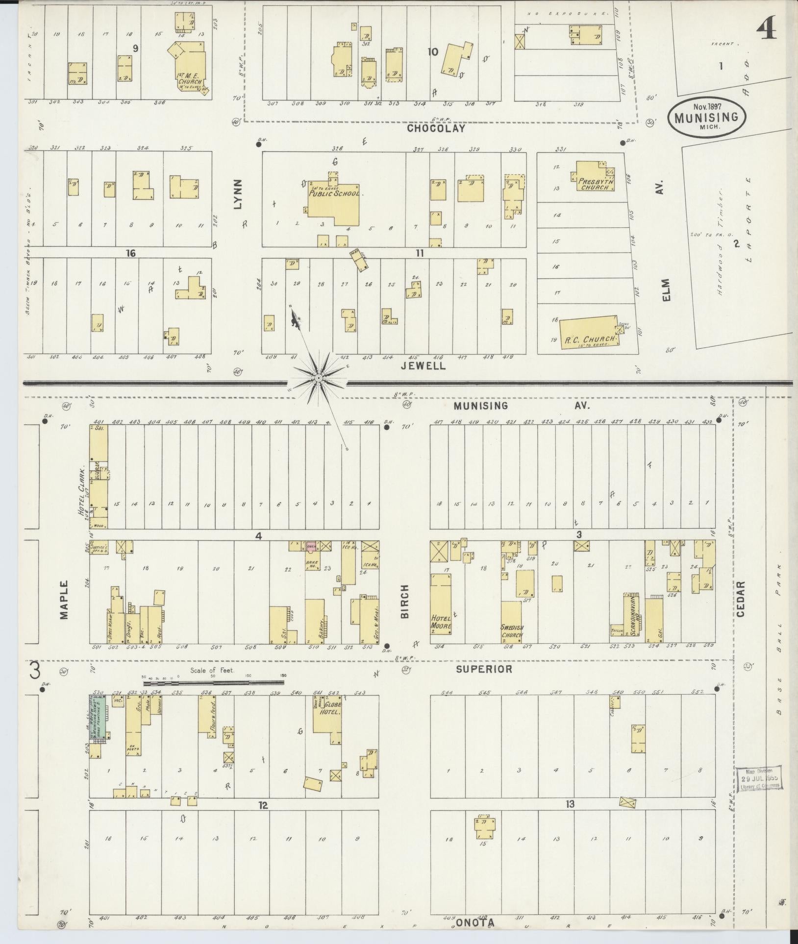 Sanborn Fire Insurance Map from Munising, Alger County, Michigan (1897), Sheet #0004 - Historic Sanborn Fire Insurance Map Print, vintage old map wall art, antique decor, genealogy gift, Michigan Michigan map