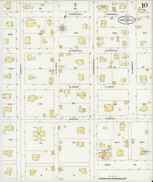 Sanborn Fire Insurance Map from Greenville, Hunt County, Texas (1898), Sheet #0010 - Historic Sanborn Fire Insurance Map Print, vintage old map wall art, antique decor, genealogy gift, Texas Texas map