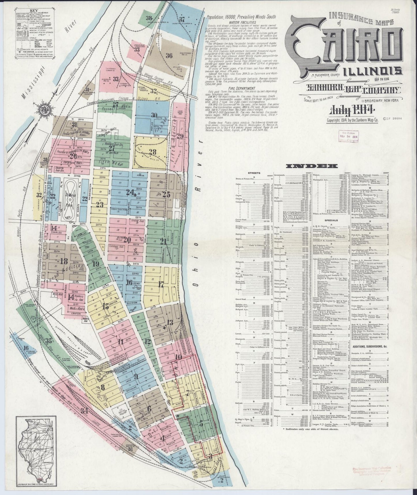 Sanborn Fire Insurance Map from Cairo, Alexander County, Illinois (1914), Sheet #0001 - Complete Map Set gallery image, historic Sanborn map, vintage wall art, Illinois Illinois