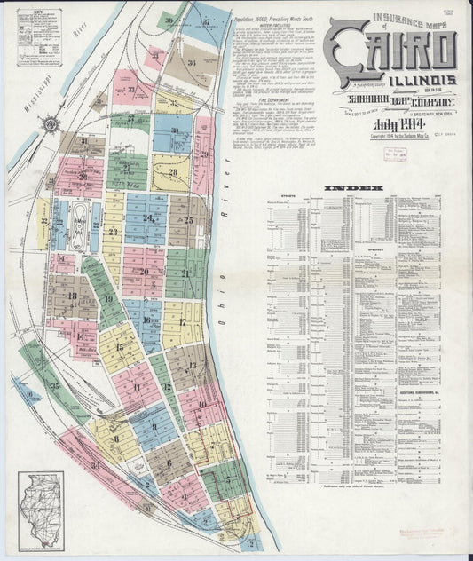 Sanborn Fire Insurance Map from Cairo, Alexander County, Illinois (1914), Sheet #0001 - Complete Map Set gallery image, historic Sanborn map, vintage wall art, Illinois Illinois