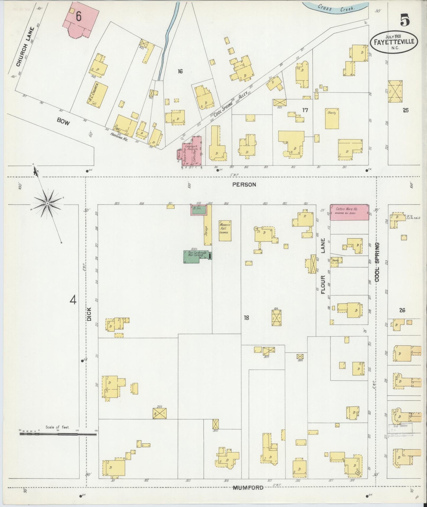 Sanborn Fire Insurance Map from Fayetteville, Cumberland County, North Carolina (1901), Sheet #0005 - Complete Map Set gallery image, historic Sanborn map, vintage wall art, North Carolina North Carolina