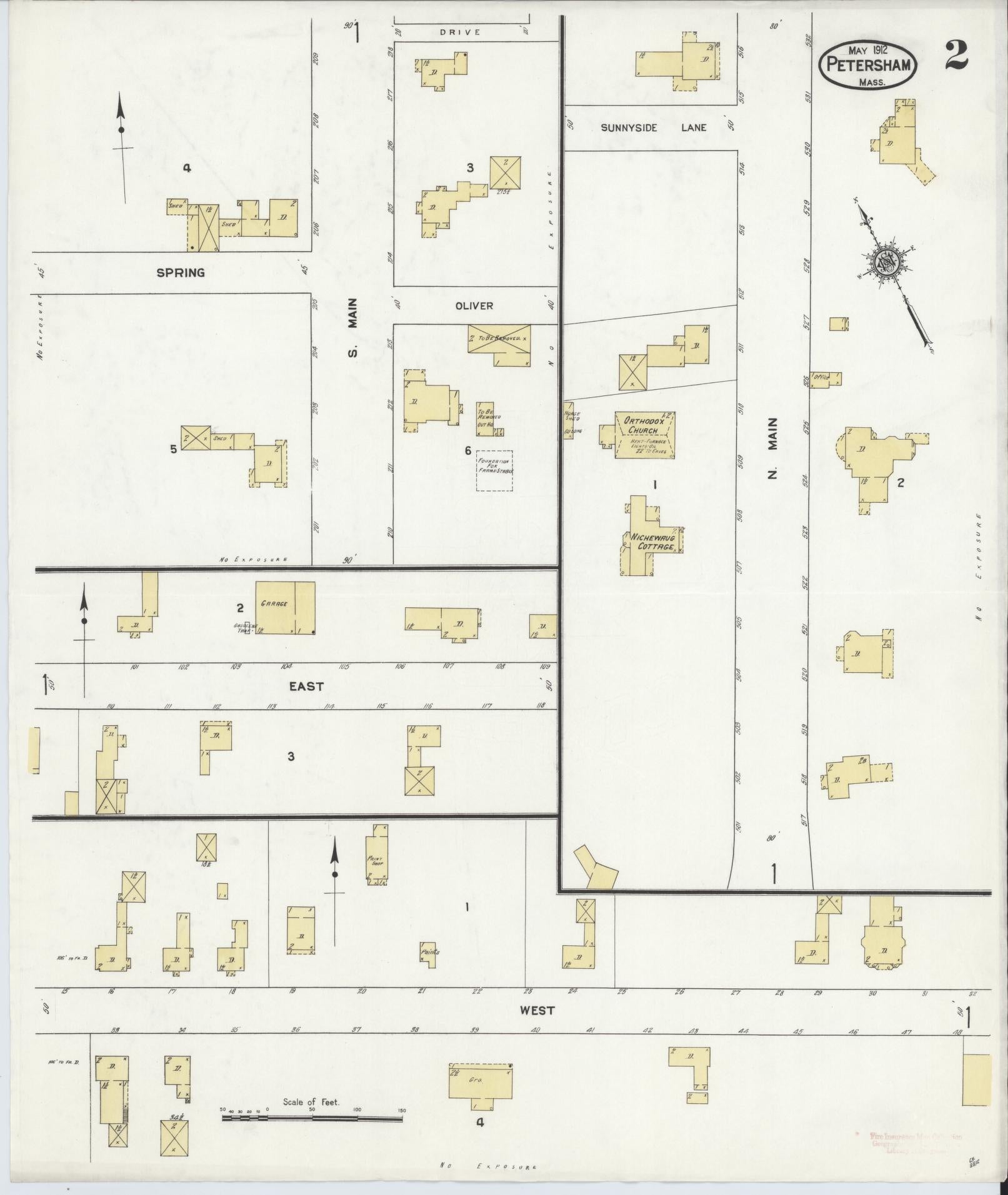Sanborn Fire Insurance Map from Petersham, Worcester County, Massachusetts (1912), Sheet #0002 - Historic Sanborn Fire Insurance Map Print, vintage old map wall art, antique decor, genealogy gift, Massachusetts Massachusetts map