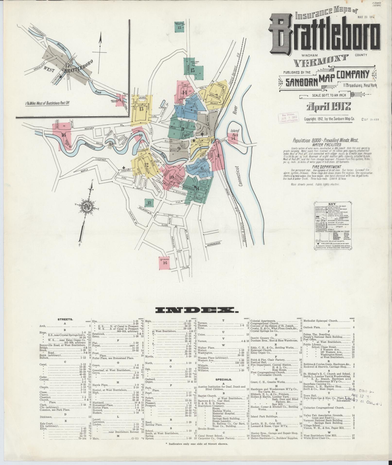 Sanborn Fire Insurance Map from Brattleboro, Windham County, Vermont. (1912) – Historic Sanborn Fire Insurance Map Print
