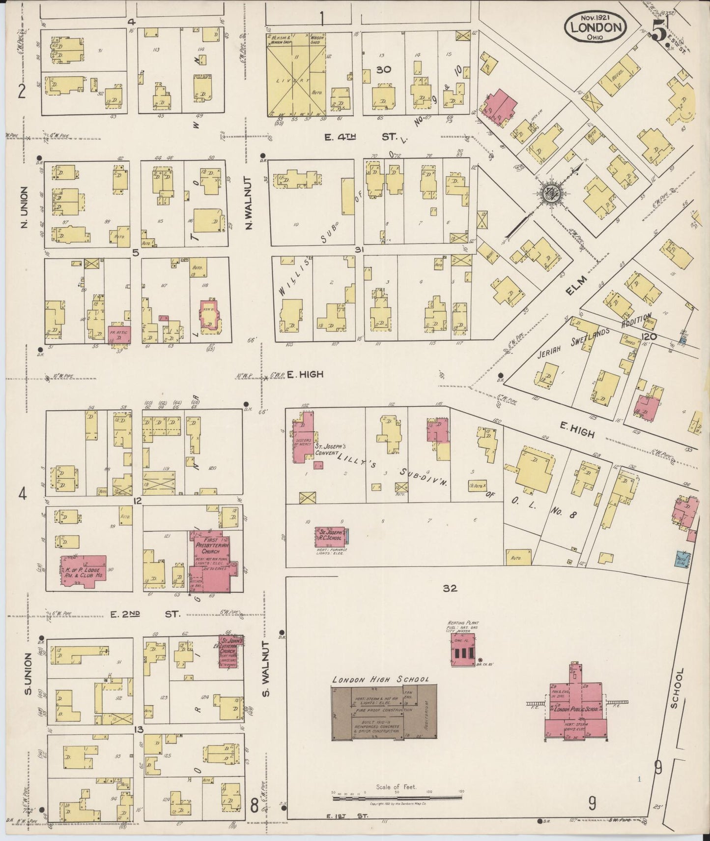Sanborn Fire Insurance Map from London, Madison County, Ohio (1921), Sheet #0005 - Historic Sanborn Fire Insurance Map Print, vintage old map wall art, antique decor, genealogy gift, Ohio Ohio map
