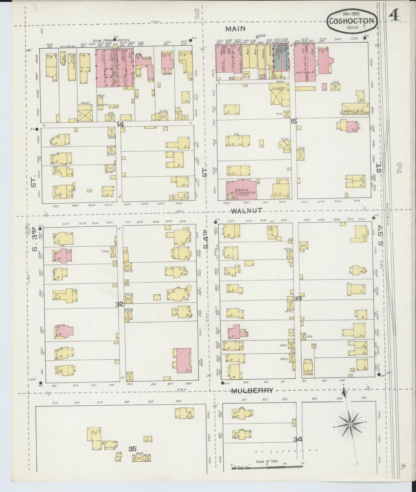 Sanborn Fire Insurance Map from Coshocton, Coshocton County, Ohio (1893), Sheet #0004 - Historic Sanborn Fire Insurance Map Print, vintage old map wall art, antique decor, genealogy gift, Ohio Ohio map
