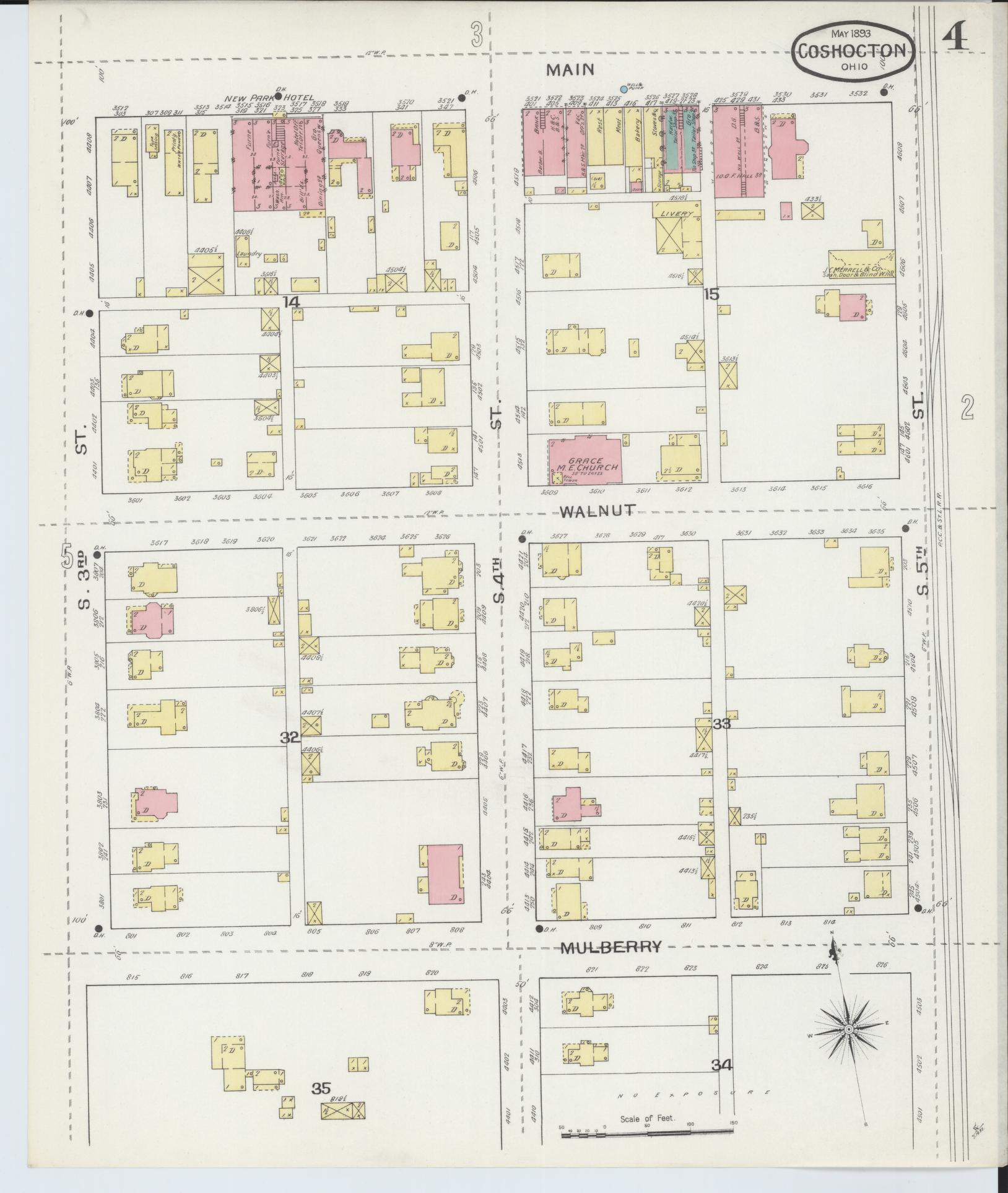 Sanborn Fire Insurance Map from Coshocton, Coshocton County, Ohio (1893), Sheet #0004 - Historic Sanborn Fire Insurance Map Print, vintage old map wall art, antique decor, genealogy gift, Ohio Ohio map