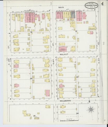 Sanborn Fire Insurance Map from Coshocton, Coshocton County, Ohio (1893), Sheet #0004 - Historic Sanborn Fire Insurance Map Print, vintage old map wall art, antique decor, genealogy gift, Ohio Ohio map