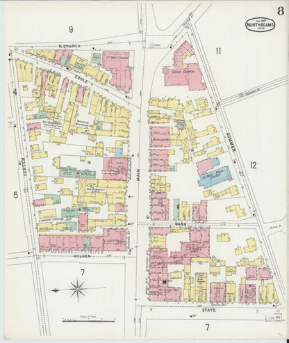 Sanborn Fire Insurance Map from North Adams, Berkshire County, Massachusetts (1897), Sheet #0008 - Historic Sanborn Fire Insurance Map Print, vintage old map wall art, antique decor, genealogy gift, Massachusetts Massachusetts map