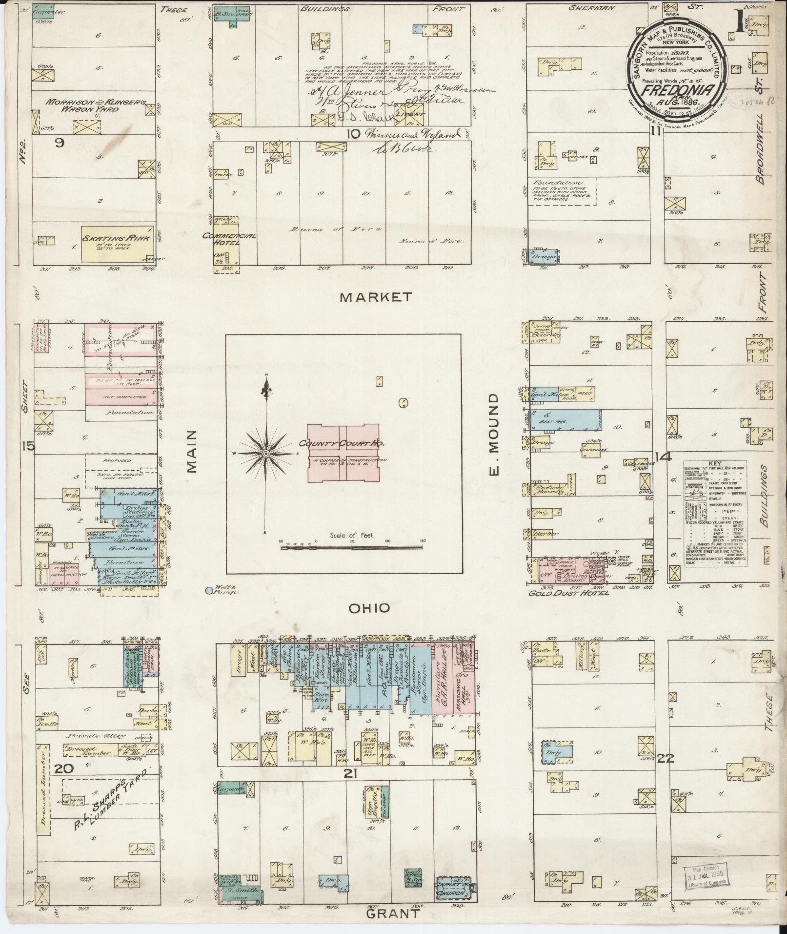 Sanborn Fire Insurance Map from Fredonia, Wilson County, Kansas. (1886) – Historic Sanborn Fire Insurance Map Print