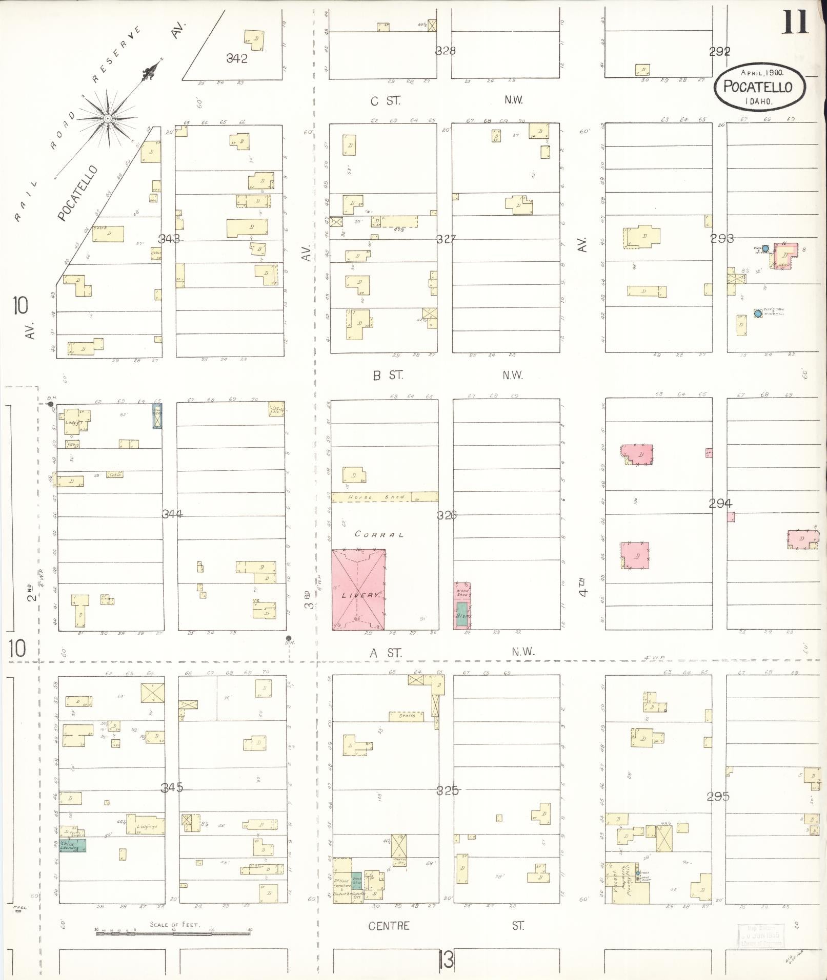 Sanborn Fire Insurance Map from Pocatello, Bannock County, Idaho (1900), Sheet #0011 - Historic Sanborn Fire Insurance Map Print, vintage old map wall art, antique decor, genealogy gift, Idaho Idaho map