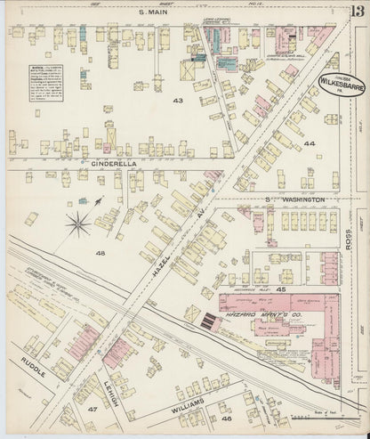 Sanborn Fire Insurance Map from Wilkes Barre, Luzerne County, Pennsylvania (1884), Sheet #0013 - Historic Sanborn Fire Insurance Map Print, vintage old map wall art, antique decor, genealogy gift, Pennsylvania Pennsylvania map